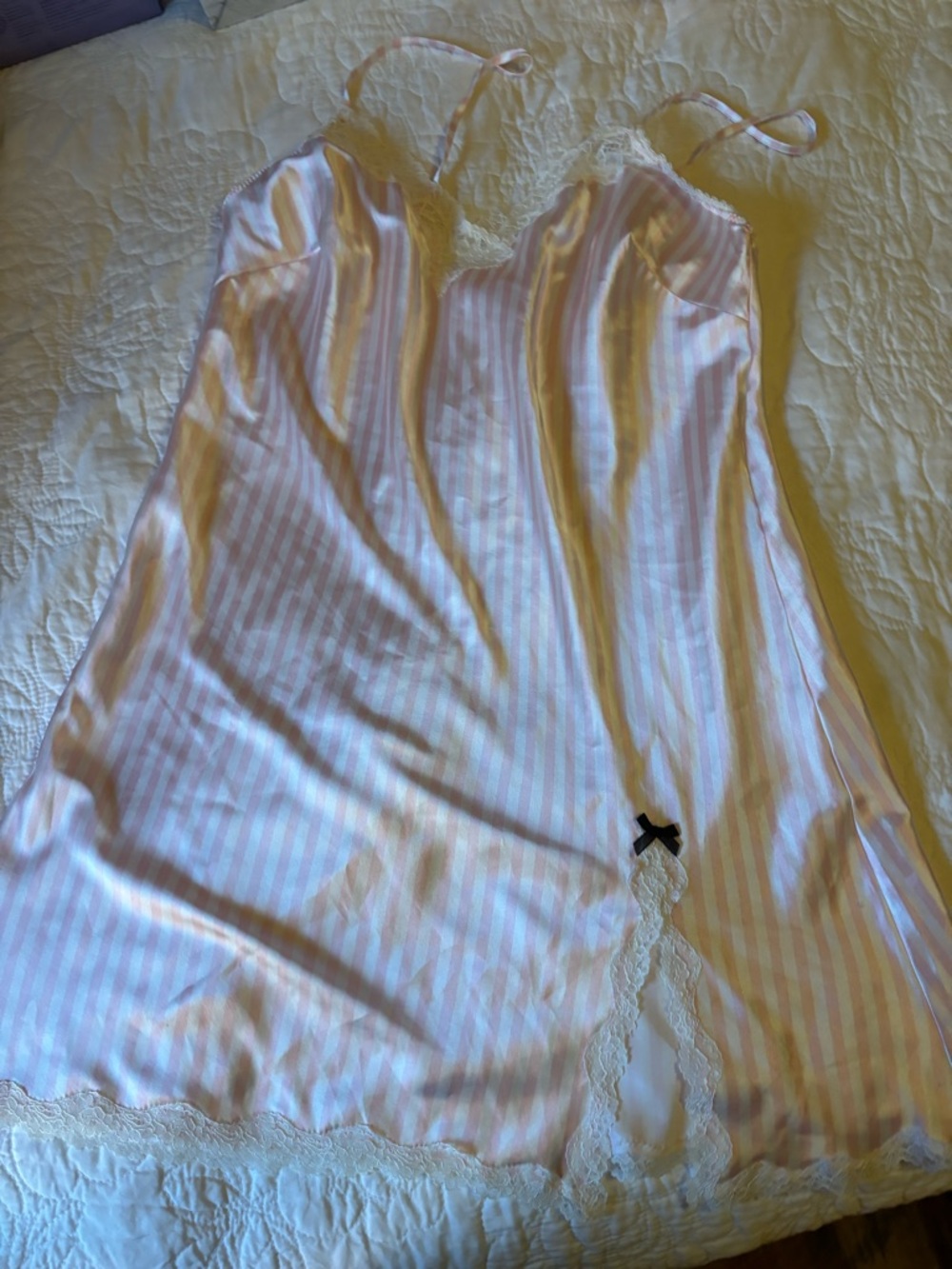 Victoria's Secret Pink and White Striped Satin nighty
